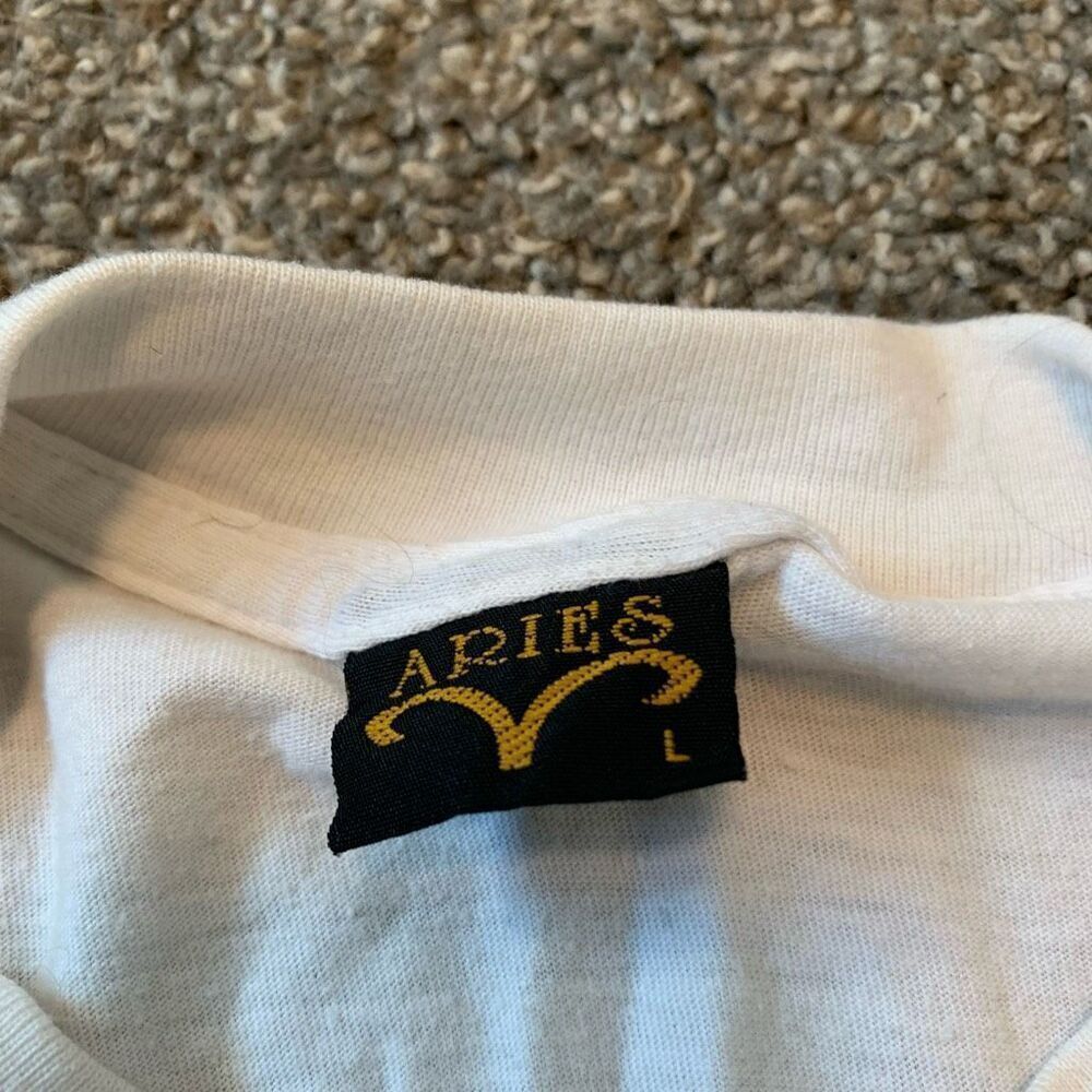 Vintage Aries White Cut Off Cropped T Shirt L Large Sun Moon Zodiac - Picture 4 of 8